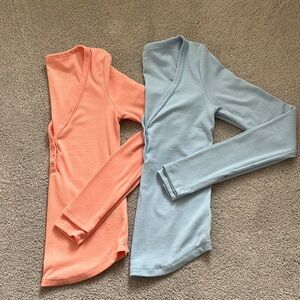Kids V-Neck Long Sleeve Shirts - Peach and Light Blue
